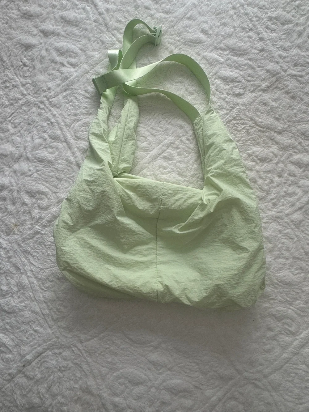Pale Green Shoulder Hobo Bag with Ribbon Straps